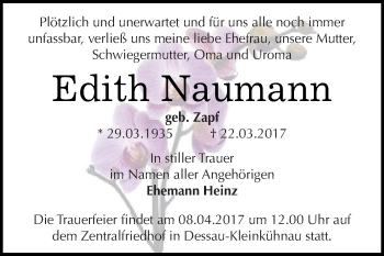 Traueranzeige von Edith Naumann von WVG - Wochenspiegel Dessau / Köthen