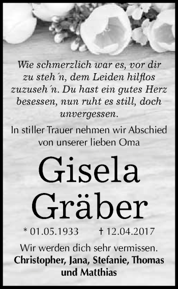 Traueranzeige von Gisela Gräber von WVG - Wochenspiegel Bitterfeld