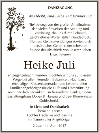 Traueranzeige von Heike Juli von Super Sonntag Bernburg
