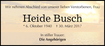 Traueranzeige von Heide Busch von WVG - Wochenspiegel NMB / WSF / ZTZ