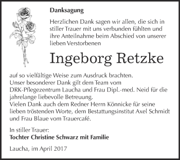 Traueranzeige von Ingeborg Retzke von WVG - Wochenspiegel NMB / WSF / ZTZ