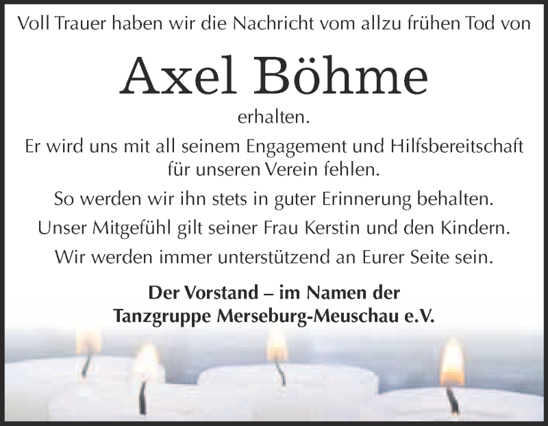  Traueranzeige für Axel Böhme vom 01.04.2017 aus Super Sonntag Halle