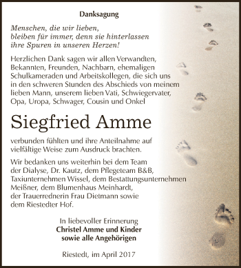 Traueranzeige von Siegfried Amme von Super Sonntag SGH Mansf. Land