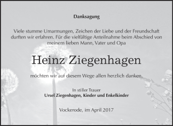 Traueranzeige von Heinz Ziegenhagen von Super Sonntag Wittenberg