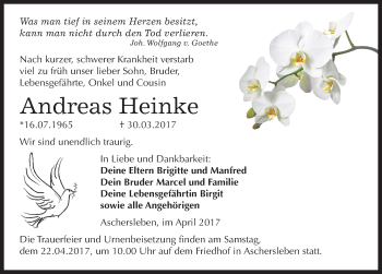 Traueranzeige von Andreas Heinke von Mitteldeutsche Zeitung Aschersleben