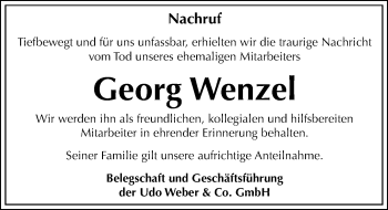 Traueranzeige von Georg Wenzel von Mitteldeutsche Zeitung Aschersleben
