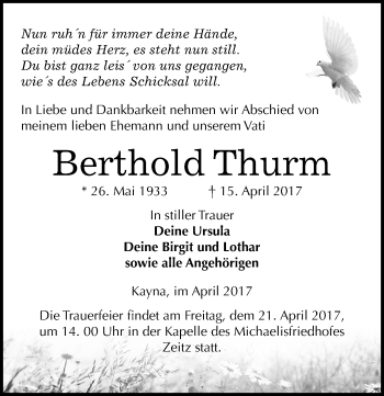 Traueranzeige von Berthold Thurn von Mitteldeutsche Zeitung Zeitz