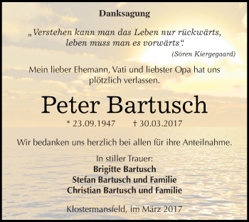 Traueranzeige von Peter Bartusch von Super Sonntag SGH Mansf. Land