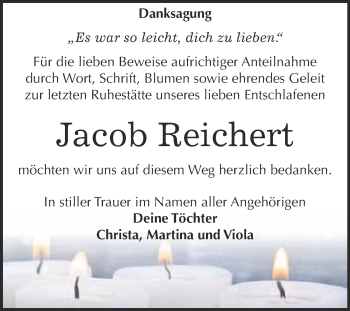 Traueranzeige von Jacob Reichert von WVG - Wochenspiegel Bitterfeld