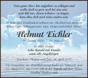 Traueranzeige von Helmut Eichler von Super Sonntag Zeitz