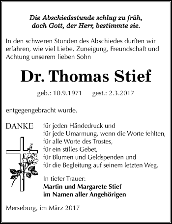 Traueranzeige von Thomas Stief von Mitteldeutsche Zeitung Merseburg/Querfurt
