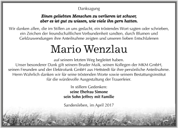 Traueranzeige von Mario Wenzlau von Mitteldeutsche Zeitung Mansfelder Land