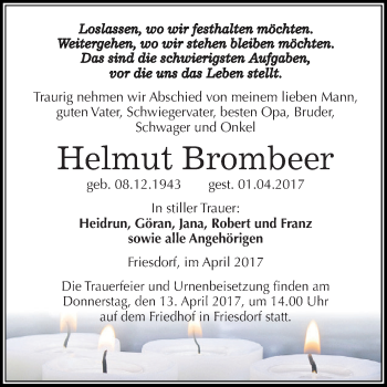 Traueranzeige von Helmut Brombeer von Super Sonntag SGH Mansf. Land