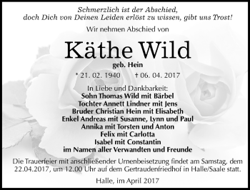 Traueranzeige von Käthe Wild von Mitteldeutsche Zeitung Halle/Saalkreis