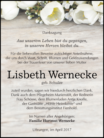 Traueranzeige von Lisbeth Wernecke von Super Sonntag SGH Mansf. Land