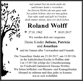 Traueranzeige von Roland Wolff von Mitteldeutsche Zeitung Dessau-Roßlau