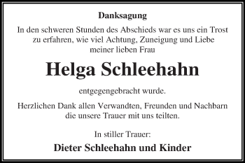 Traueranzeige von Helga Schleehahn von WVG - Wochenspiegel Dessau / Köthen