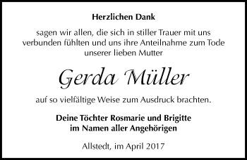 Traueranzeige von Gerda Müller von Mitteldeutsche Zeitung Sangerhausen