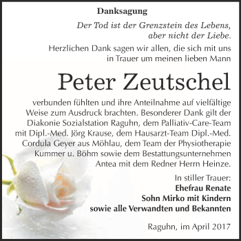 Traueranzeige von Peter Zeutschel von WVG - Wochenspiegel Bitterfeld