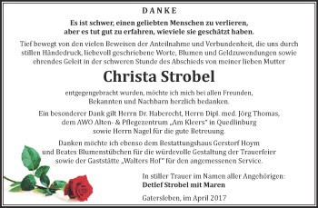 Traueranzeige von Christa Strobel von Super Sonntag Aschersleben