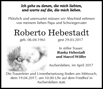 Traueranzeige von Roberto Hebestadt von Mitteldeutsche Zeitung Aschersleben