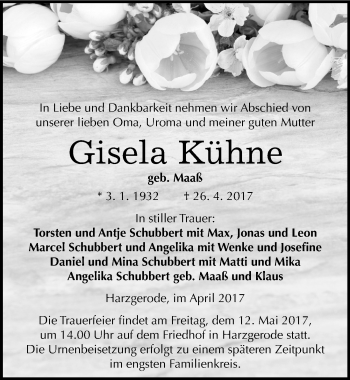 Traueranzeige von Gisela Kühne von Mitteldeutsche Zeitung Quedlinburg
