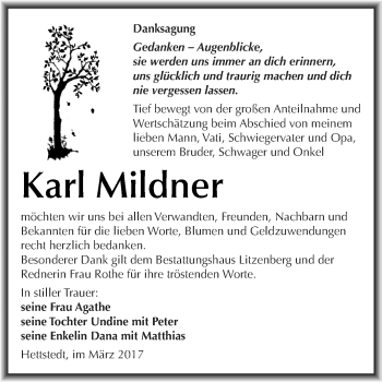 Traueranzeige von Karl Mildner von Super Sonntag SGH Mansf. Land