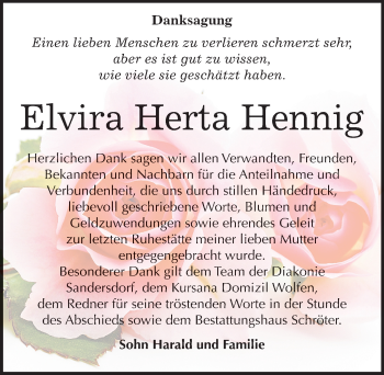 Traueranzeige von Elvira Herta Hennig von Mitteldeutsche Zeitung Bitterfeld