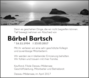 Traueranzeige von Bärbel Bartsch von Super Sonntag Wittenberg