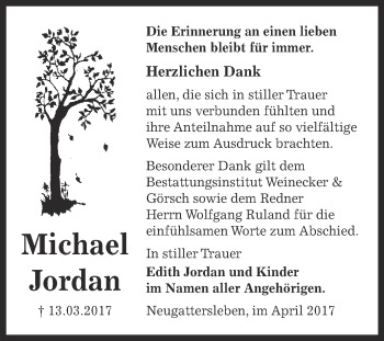 Traueranzeige von Michael Jordan von Super Sonntag Bernburg