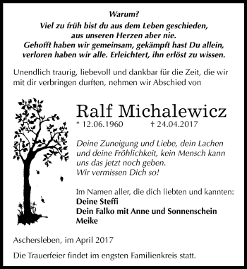 Traueranzeige von Ralf Michalewicz von Mitteldeutsche Zeitung Aschersleben