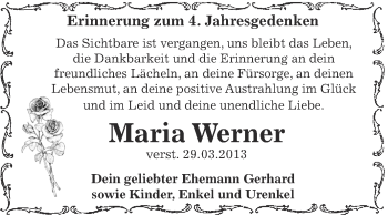 Traueranzeige von Maria Werner von WVG - Wochenspiegel Dessau / Köthen
