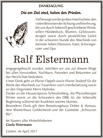 Traueranzeige von Ralf Elstermann von Super Sonntag Bernburg