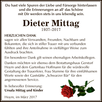 Traueranzeige von Dieter Mittag von Super Sonntag SGH Mansf. Land