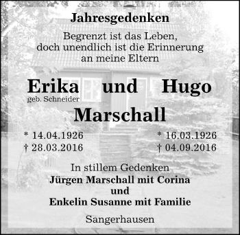 Traueranzeige von Erika und Hugo Marschall von Mitteldeutsche Zeitung Sangerhausen