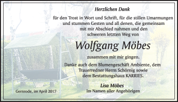 Traueranzeige von Wolfgang Möbes von Mitteldeutsche Zeitung Quedlinburg