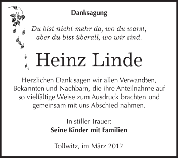 Traueranzeige von Heinz Linde von Super Sonntag Halle