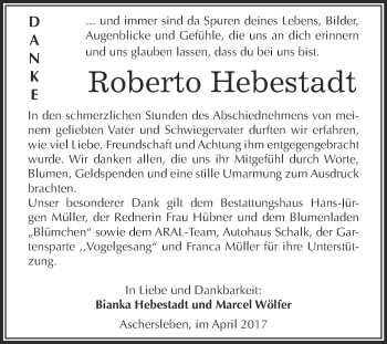 Traueranzeige von Roberto Hebestadt von Super Sonntag Aschersleben