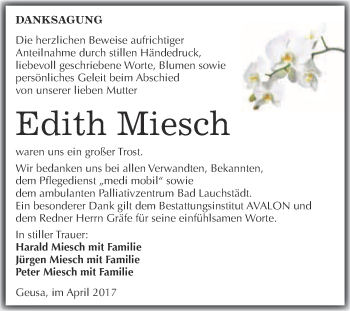Traueranzeige von Edith Miesch von WVG - Wochenspiegel Merseburg