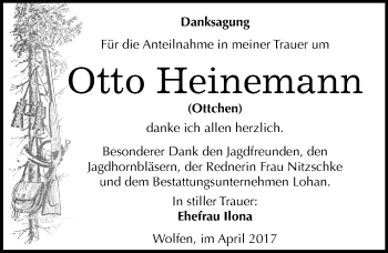 Traueranzeige von Otto Heinemann von Mitteldeutsche Zeitung Bitterfeld