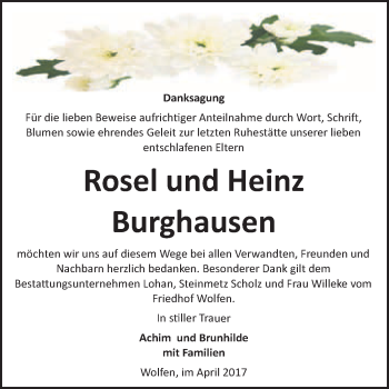 Traueranzeige von Heinz Burghausen von WVG - Wochenspiegel Bitterfeld