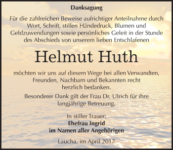 Traueranzeige von Helmut Huth von Mitteldeutsche Zeitung Naumburg/Nebra