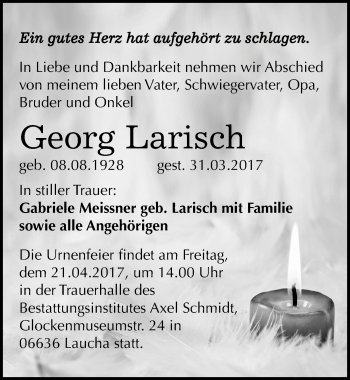 Traueranzeige von Georg Larisch von Mitteldeutsche Zeitung Naumburg/Nebra