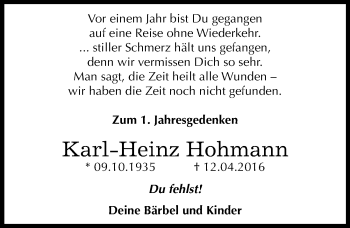 Traueranzeige von Karl-Heinz Hohmann von Mitteldeutsche Zeitung Dessau-Roßlau