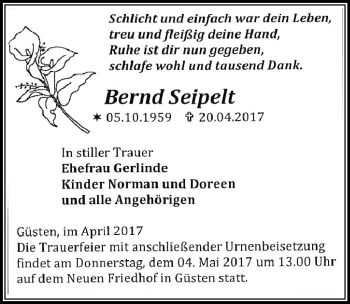 Traueranzeige von Bernd Seipelt von Mitteldeutsche Zeitung Bernburg