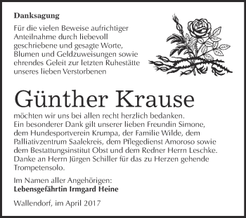 Traueranzeige von Günther Krause von Super Sonntag Merseburg