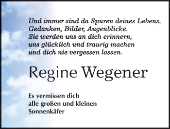 Traueranzeige von Regine Wegener von Mitteldeutsche Zeitung Bitterfeld