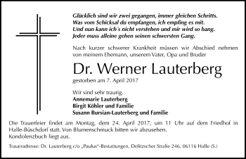 Traueranzeige von Werner Lauterberg von Mitteldeutsche Zeitung Halle/Saalkreis