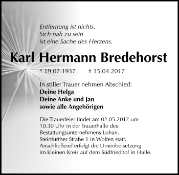 Traueranzeige von Karl Hermann Bredehorst von Mitteldeutsche Zeitung Bitterfeld