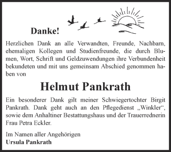 Traueranzeige von Helmut Pankrath von WVG - Wochenspiegel Dessau / Köthen
